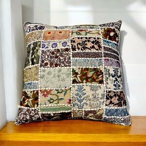 World Market Boho Embroidered Patchwork 17” Square Throw Pillow